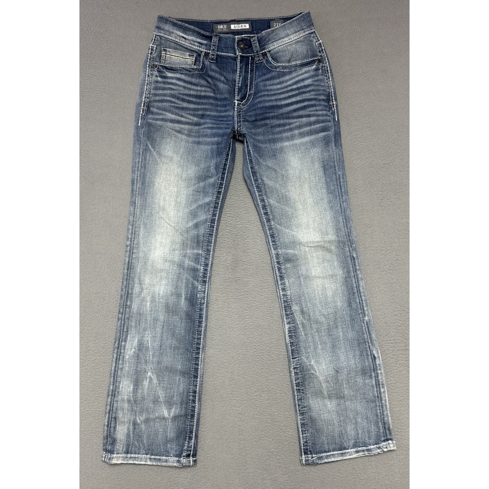 BKE Aiden Bootcut Jeans Mens 27S (26x28) Whisker Faded Distressed Western Cowboy